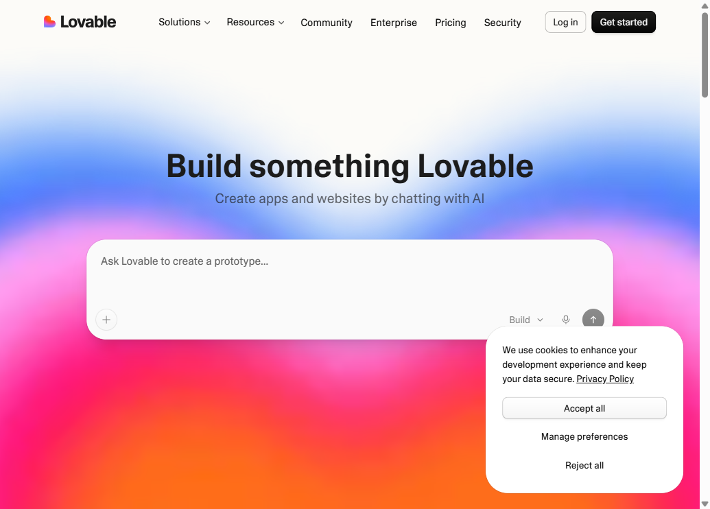 Lovable.dev homepage — AI app builder